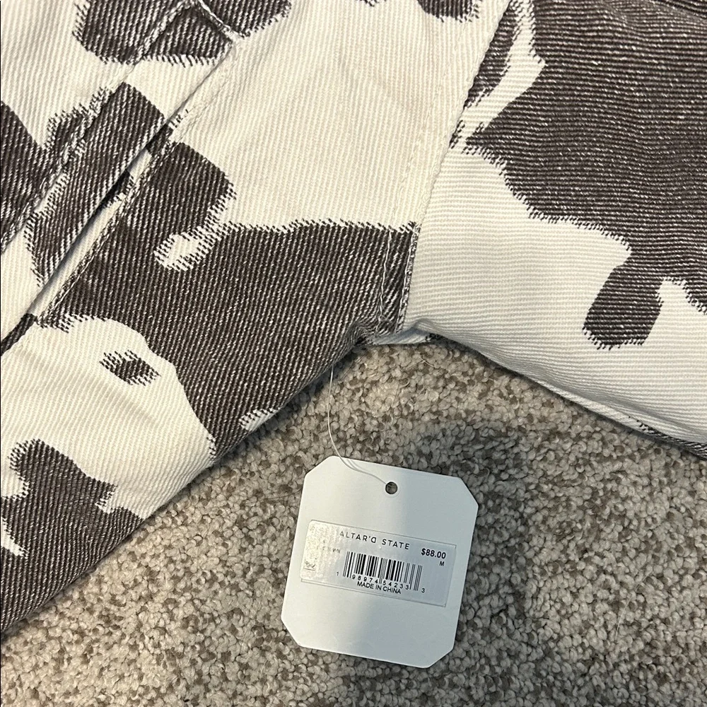 Altar'd State Black and Cream Cow Print Cropped Jacket - Picture 3 of 3
